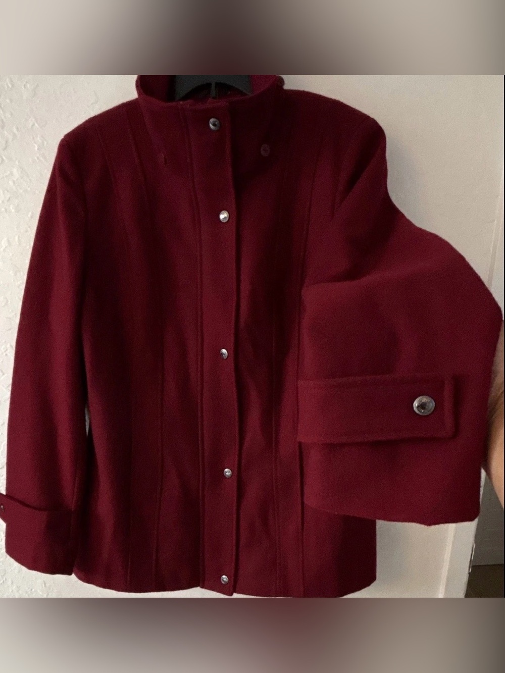Calvin Klein Cranberry burgundy wool Blend Funnel Neck Snap Front Jacket M/8